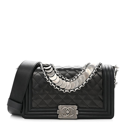 Chanel Patent Calfskin Quilted Paris Bombay Medallion Embellished Medium Boy Flap Black 1 of 12