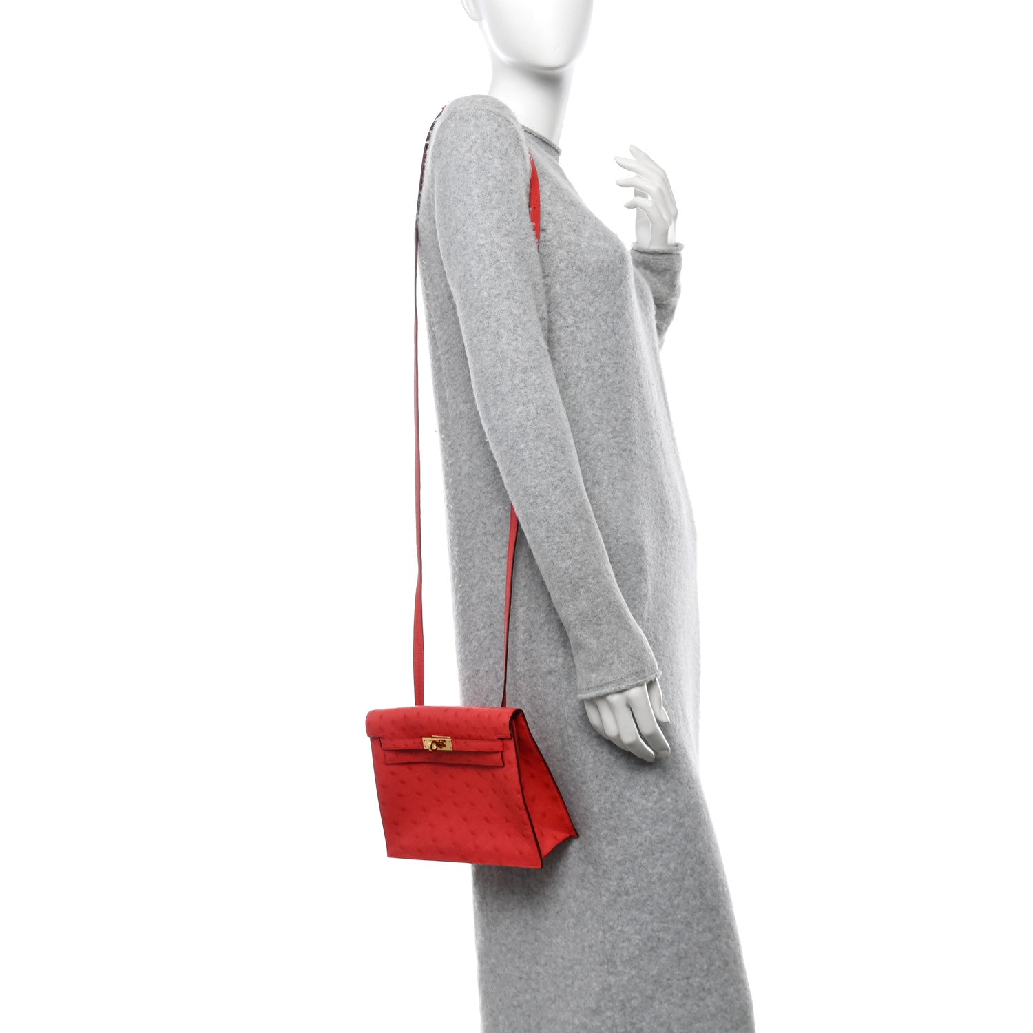 Hermes Ostrich Kelly Danse II Belt Bag Rouge Vif 2 of 13