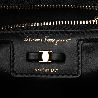 Salvatore Ferragamo Hammered Calfskin Vara Bow Chain Flap Crossbody Black 6 of 9