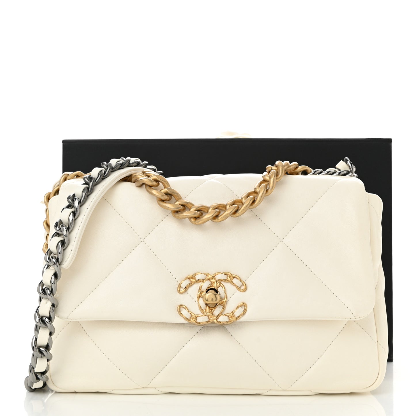 Lambskin Quilted Medium Chanel 19 Flap White