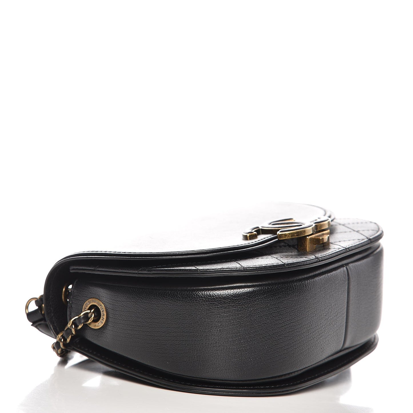 Shiny Calfskin Goatskin Quilted Small Coco Curve Messenger Flap Black