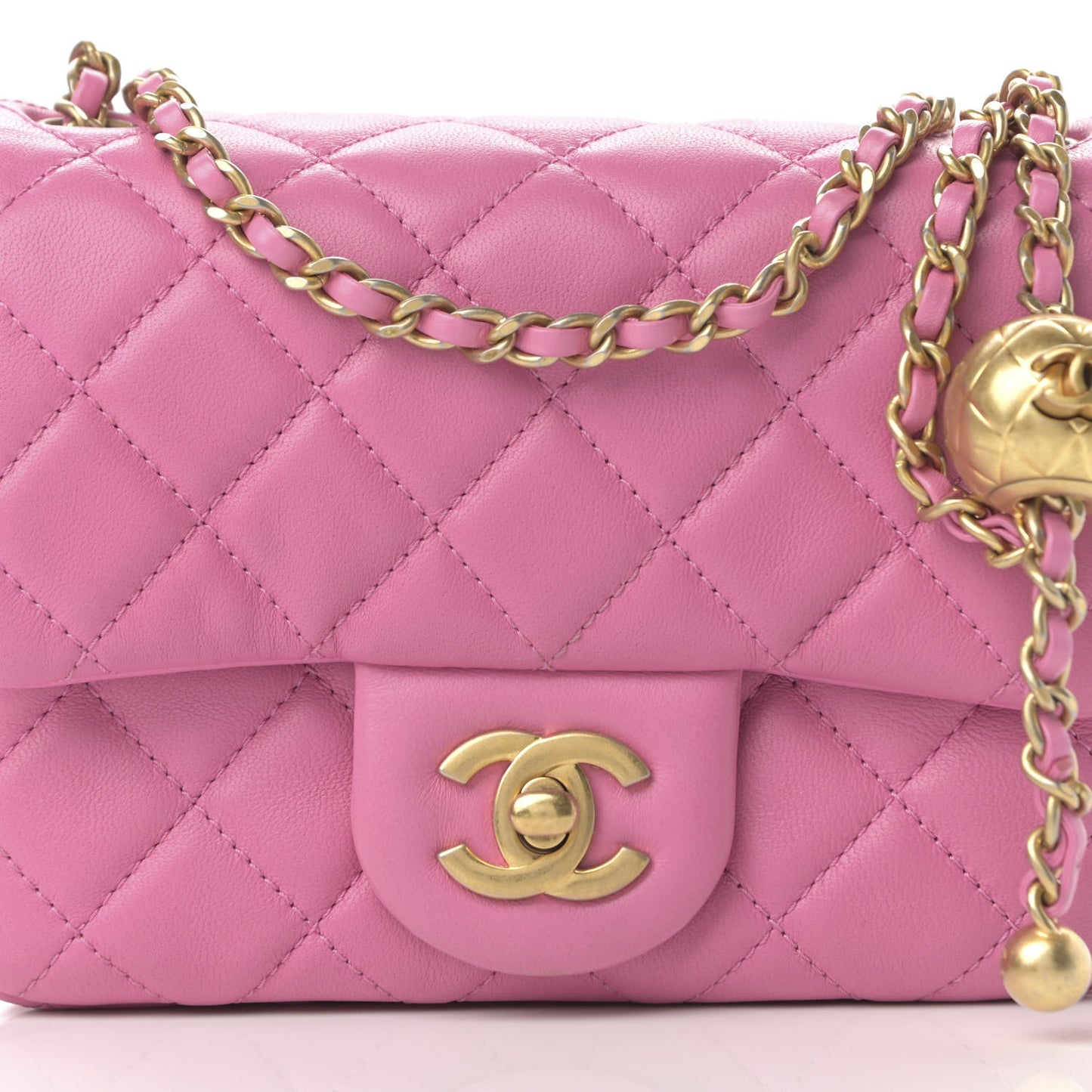 Lambskin Quilted Mini Pearl Crush Flap Pink
