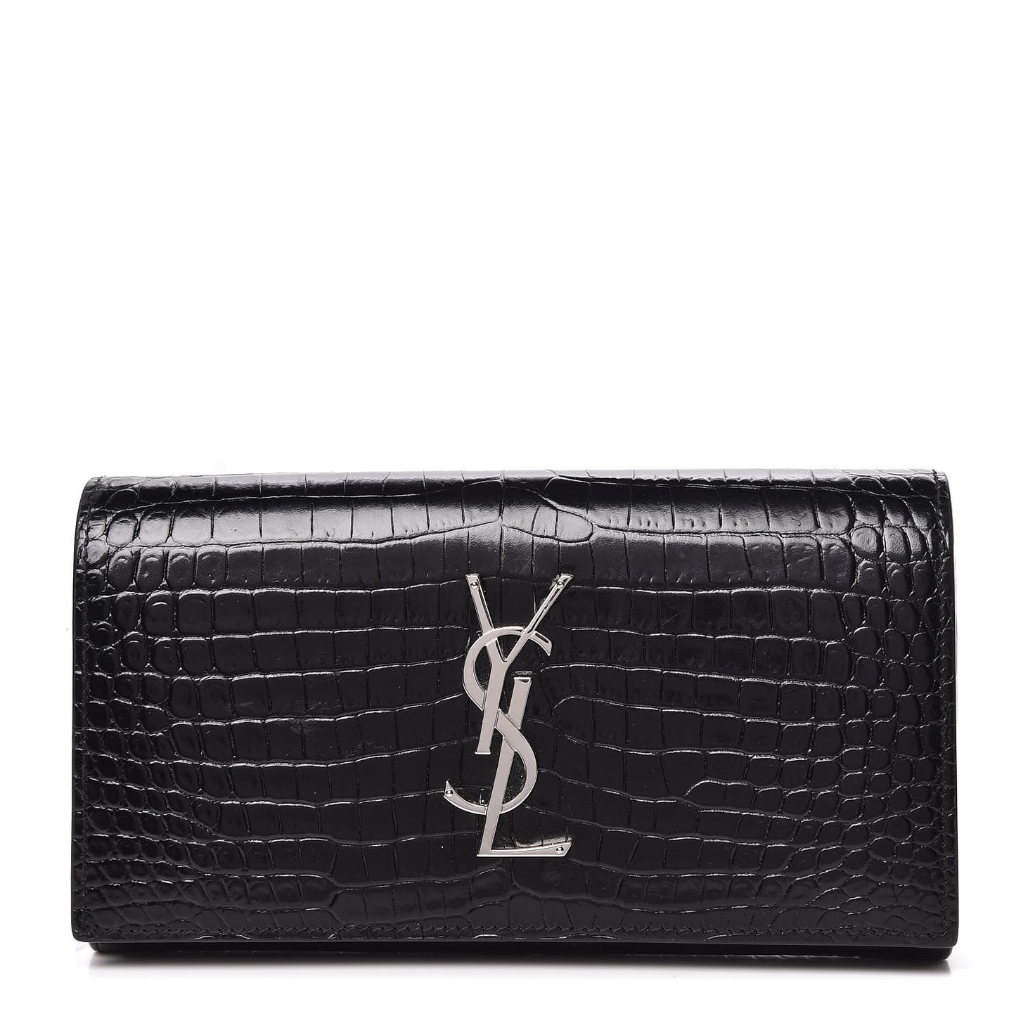 Calfskin Crocodile Embossed Classic Monogram Cassandre Wallet Black