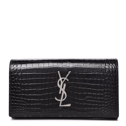 Saint Laurent Calfskin Crocodile Embossed Classic Monogram Cassandre Wallet Black 1 of 12