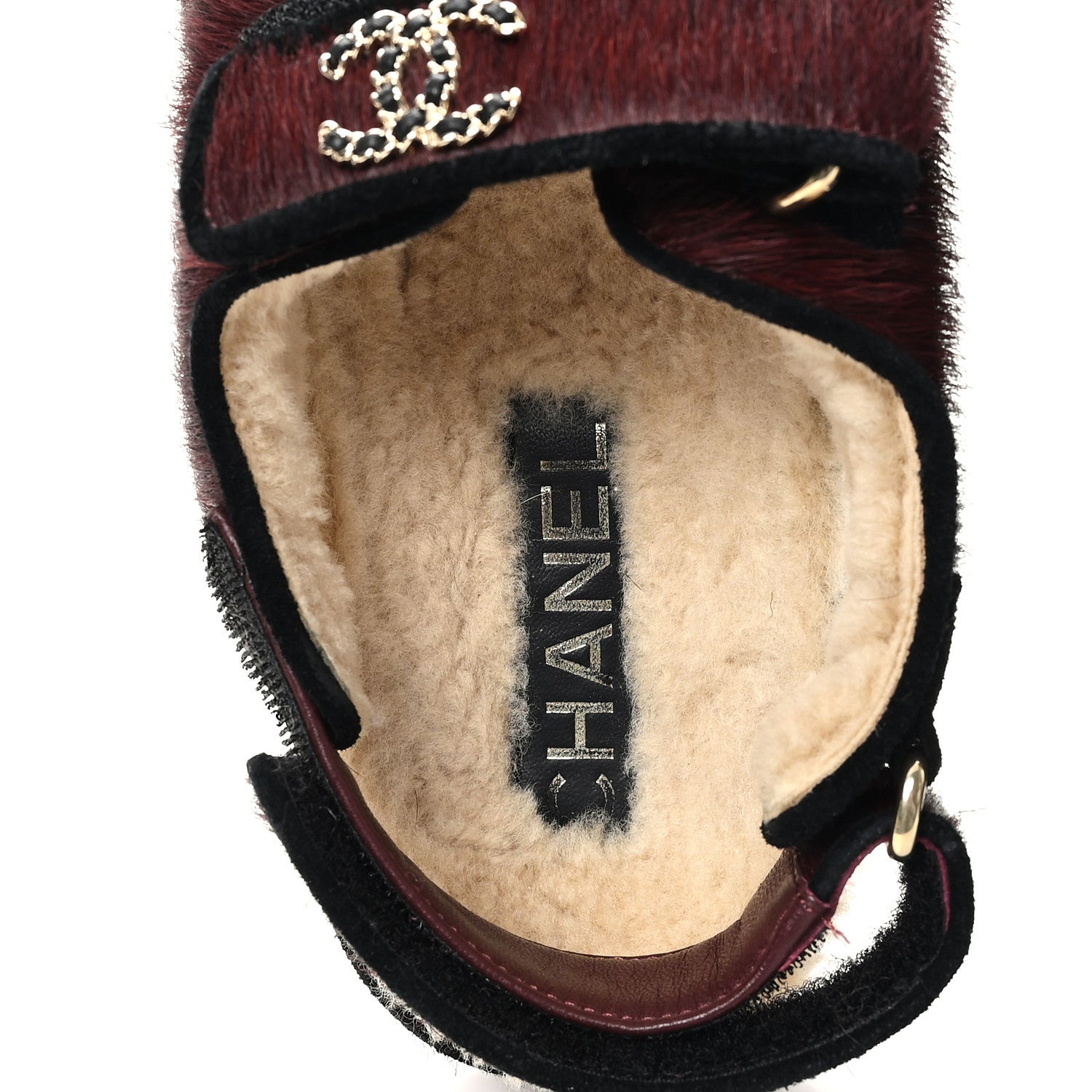 Chanel Calf Hair Suede Shearling Dad Sandals 37.5 Burgundy Black 8 of 9