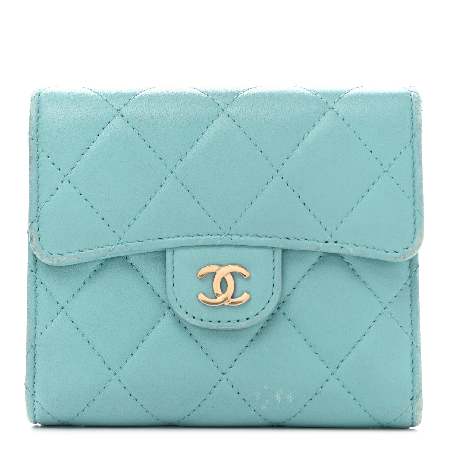 Chanel Lambskin Quilted Compact Flap Wallet Light Blue 1 of 18