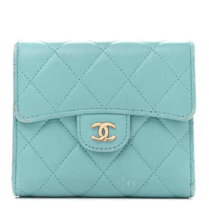 Chanel Lambskin Quilted Compact Flap Wallet Light Blue 1 of 18