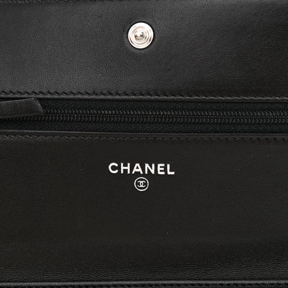Chanel Lambskin Camellia Embossed Wallet on Chain WOC Black 6 of 12