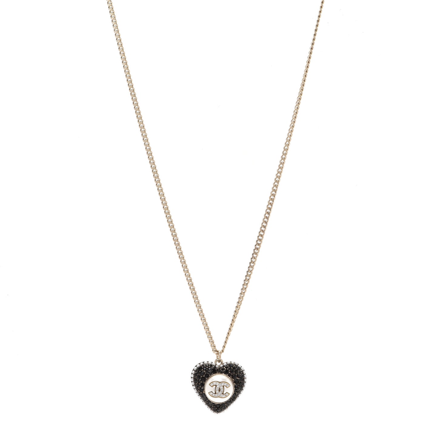 Pearl Crystal CC Heart Necklace Gold Pearly White Black