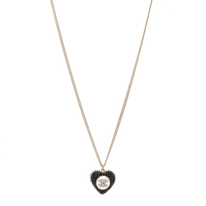 Chanel Pearl Crystal CC Heart Necklace Gold Pearly White Black 1 of 6