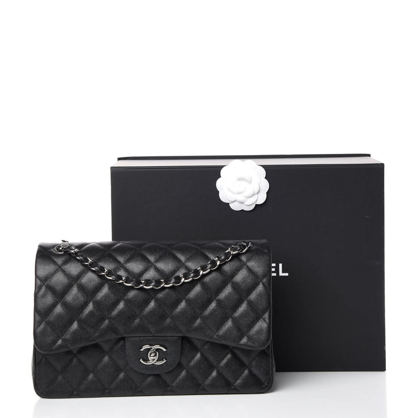 Iridescent Caviar Quilted Jumbo Double Flap Black