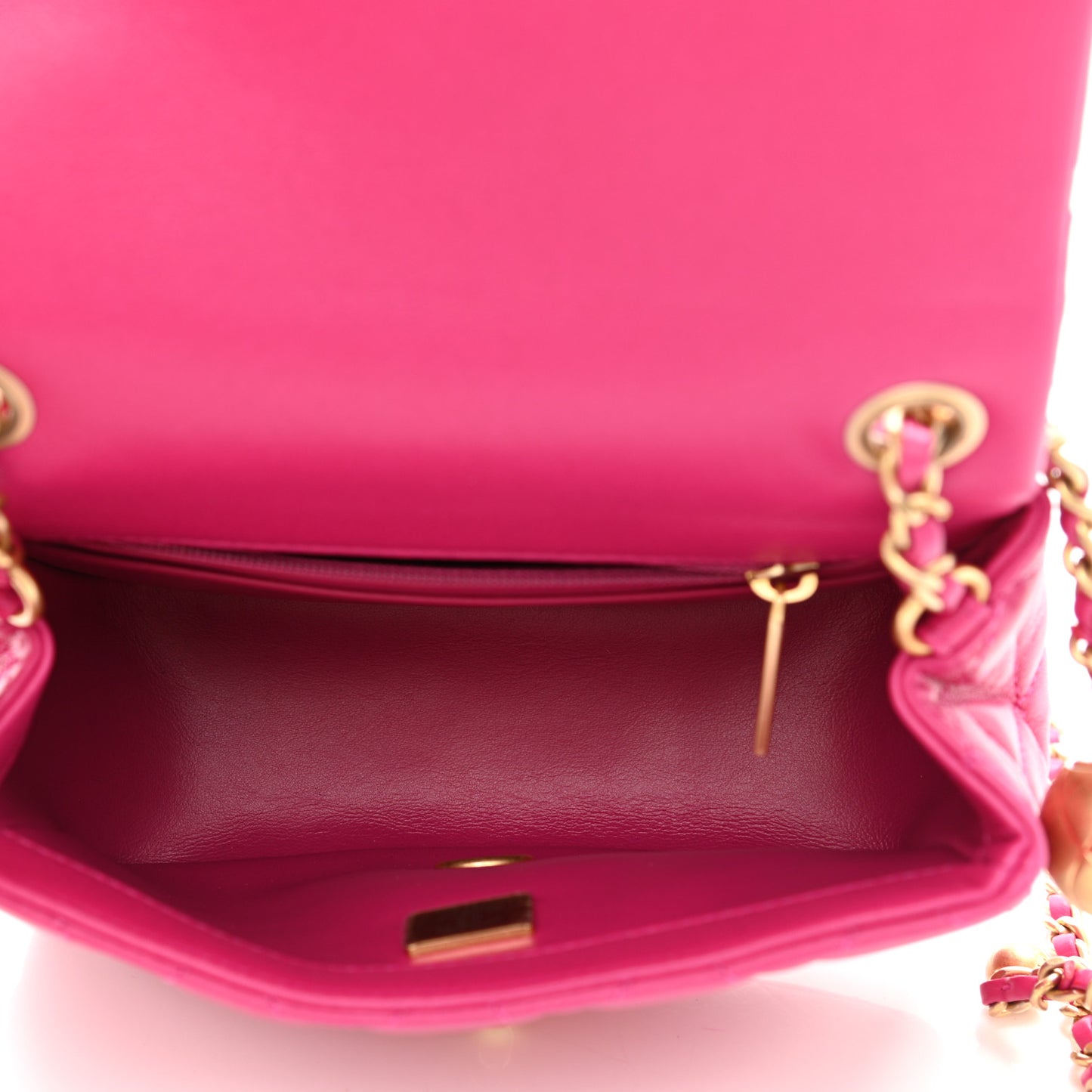 Lambskin Quilted Mini Pearl Crush Flap Fuchsia