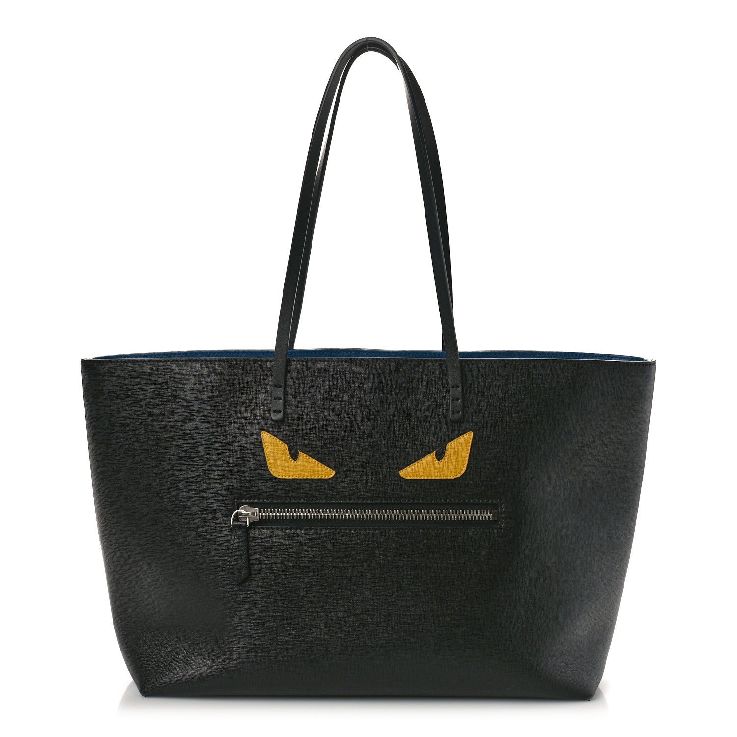 Fendi Vitello Elite Cuoio Monster Buggies Medium Roll Tote Black Multicolor Blue Cobalto 1 of 9