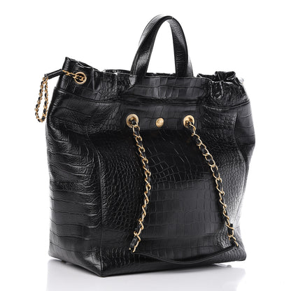 Chanel Calfskin Crocodile Embossed Large Cocodile Shopping Tote Black 3 of 10