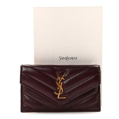 Saint Laurent Calfskin Matelasse Chevron Monogram Compact Wallet Hot Wine 7 of 7