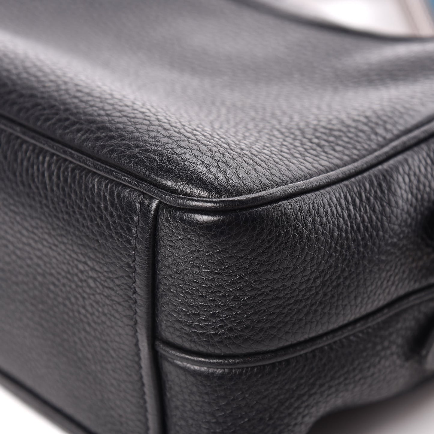 Vitello Daino Medium Double Zip Shoulder Bag Black