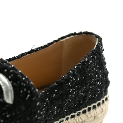 Chanel Metallic Lambskin Tweed CC Espadrilles 35 Black Silver 9 of 11