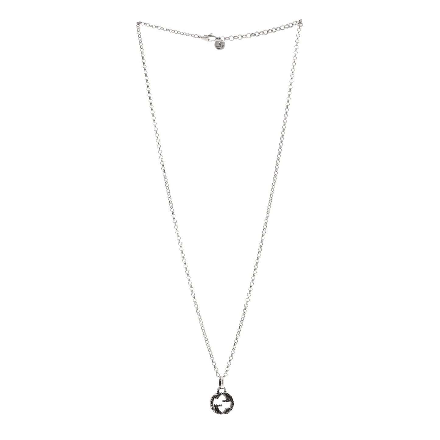 Sterling Silver Small Textured Interlocking G Pendant Necklace