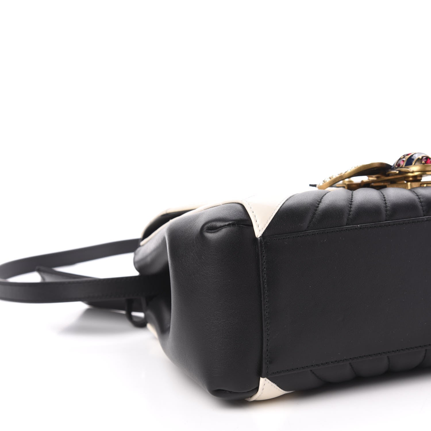 Gucci Calfskin Bamboo Trapuntata Queen Margaret Top Handle Bag Mystic White Black 13 of 15