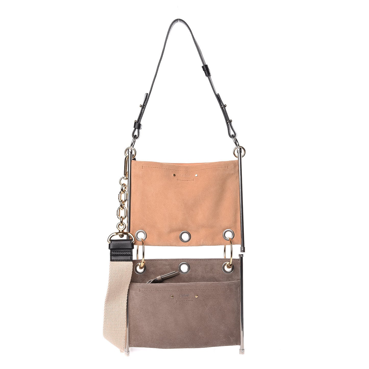 Smooth Calfskin Suede Roy Double Shoulder Bag Merino Grey Blushy Pink