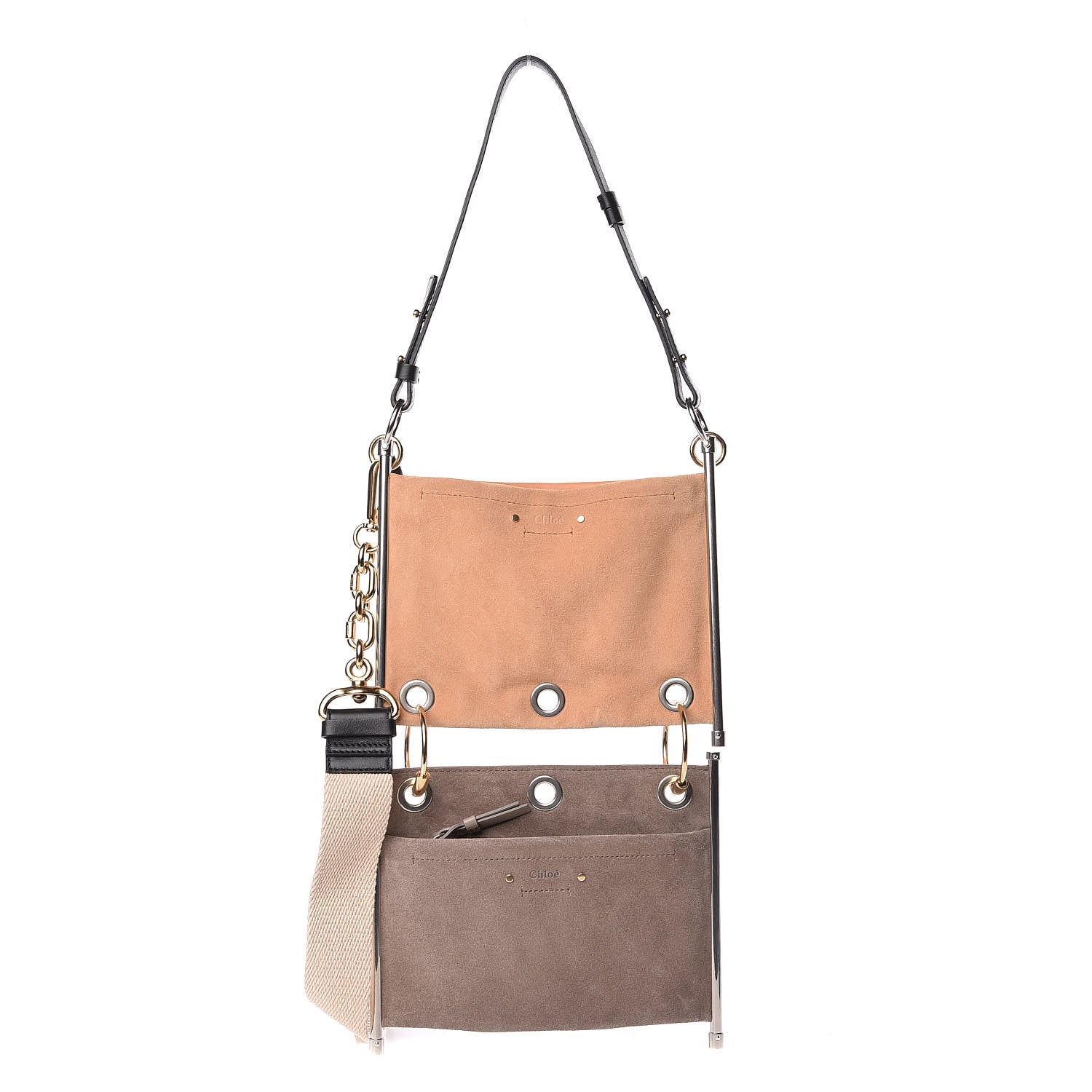 Chloe Smooth Calfskin Suede Roy Double Shoulder Bag Merino Grey Blushy Pink 1 of 10