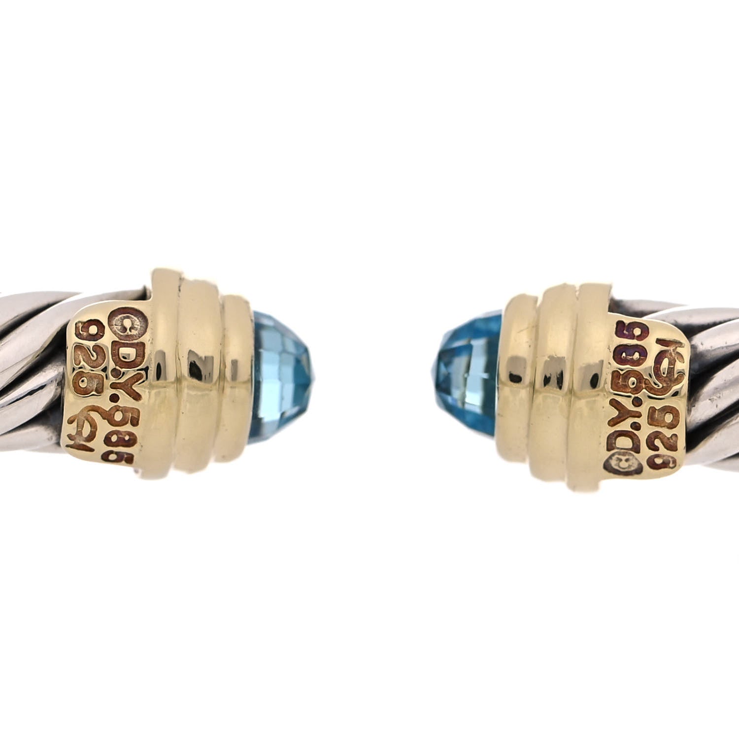 David Yurman Sterling Silver 14K Yellow Gold Blue Topaz 5mm Cable Classics Petite Color Bracelet 4 of 4