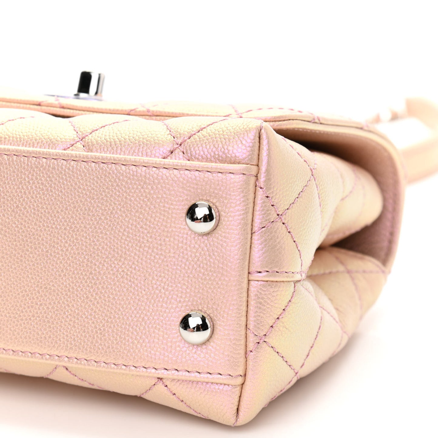 Iridescent Caviar Quilted Extra Mini Coco Handle Flap Light Pink