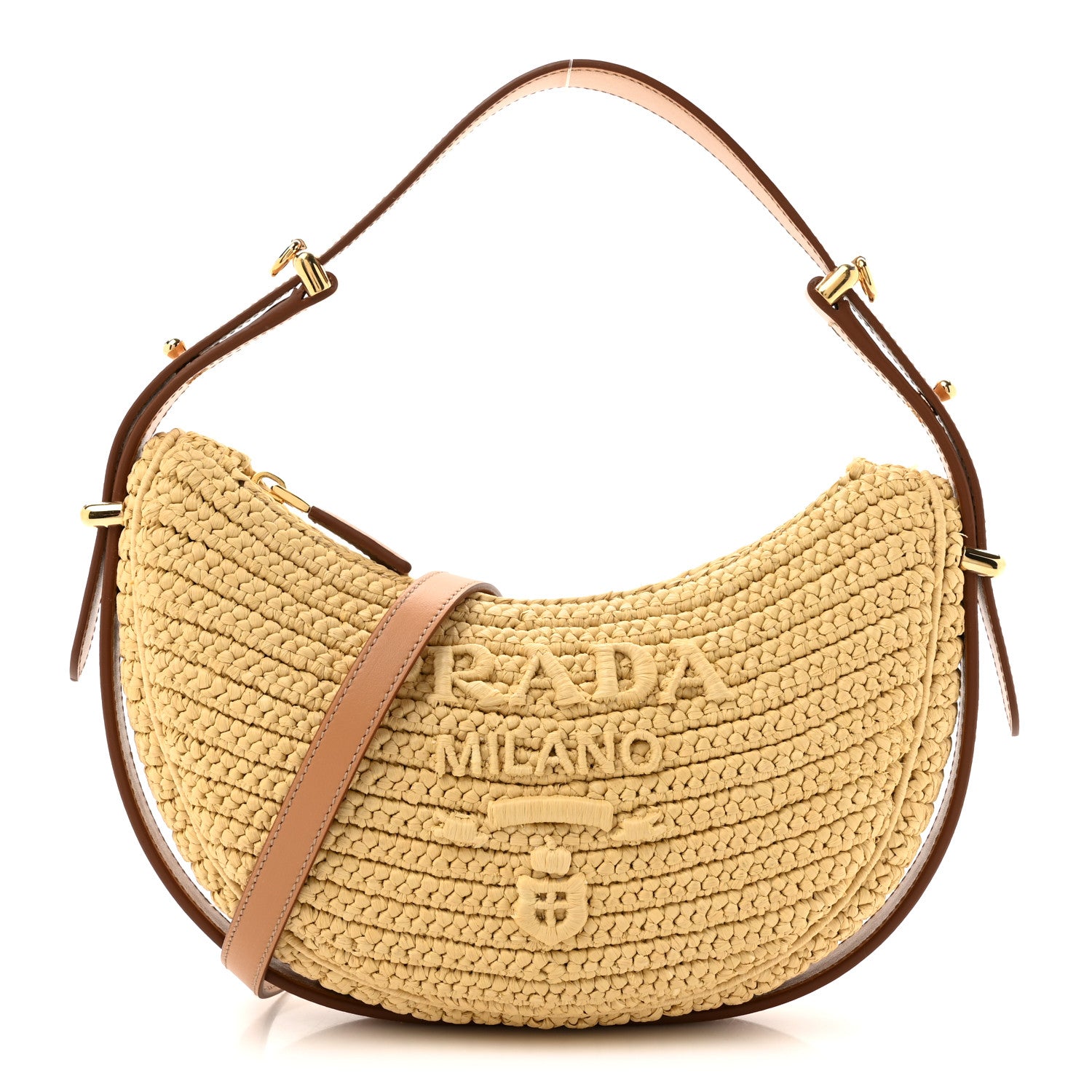 Prada Yarn Raffia Effect Crochet Arque Shoulder Bag Natural 1 of 9