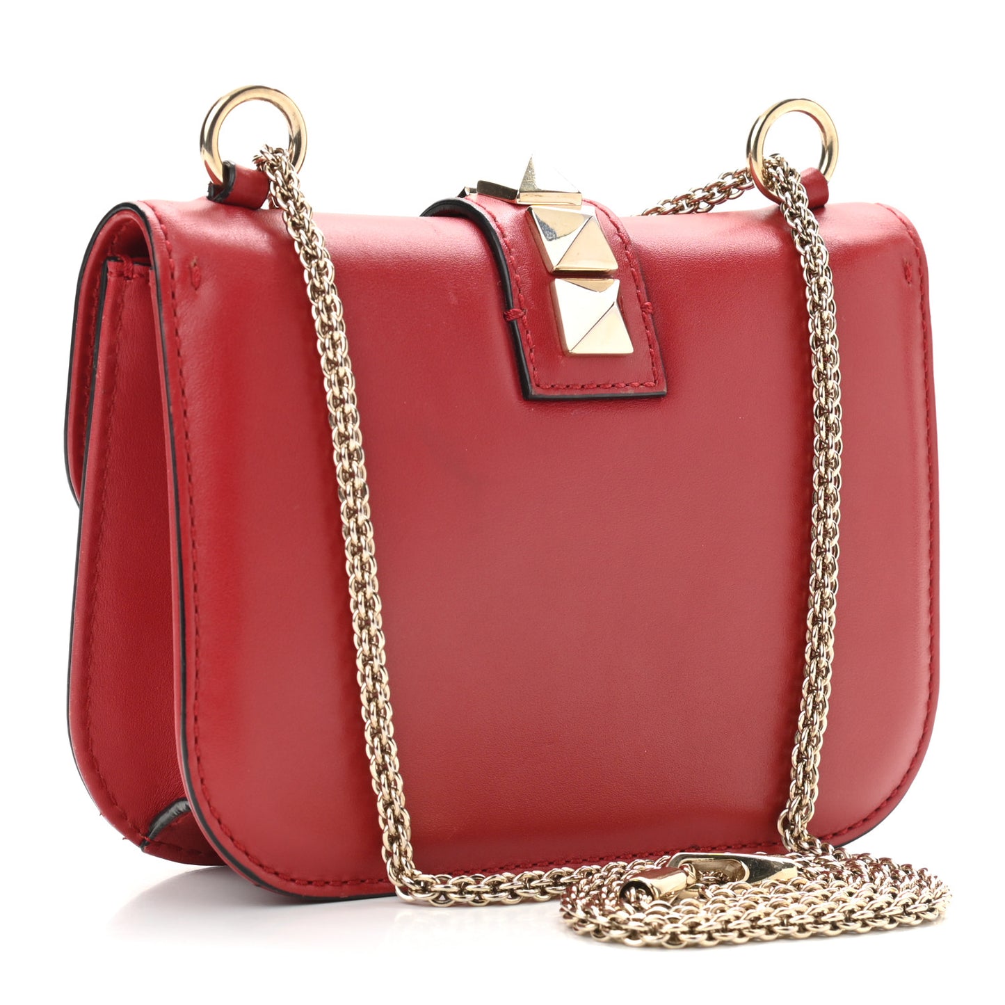 Vitello Small Glam Lock Rockstud Flap Red