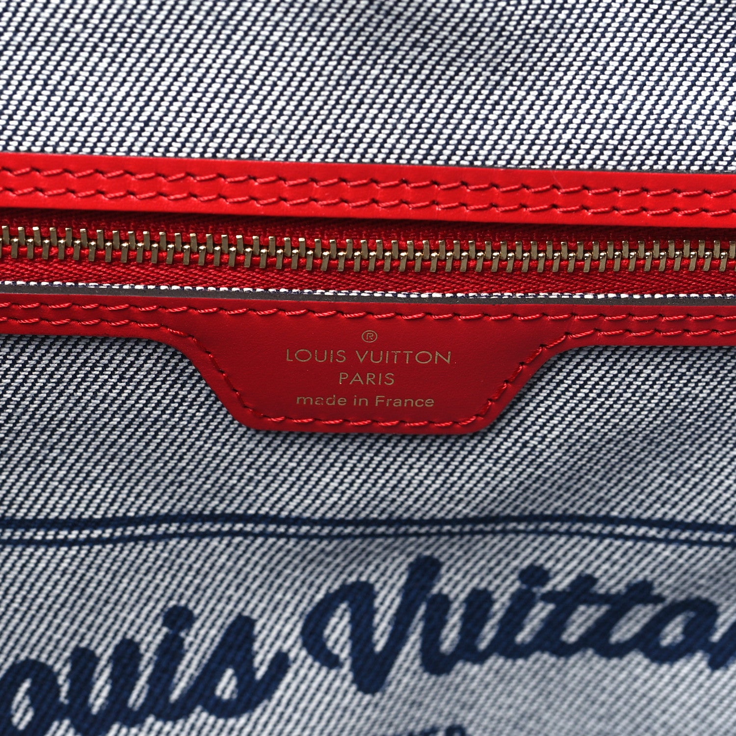 Louis Vuitton Denim Damier Monogram Patchwork Neverfull Blue Rouge 7 of 10