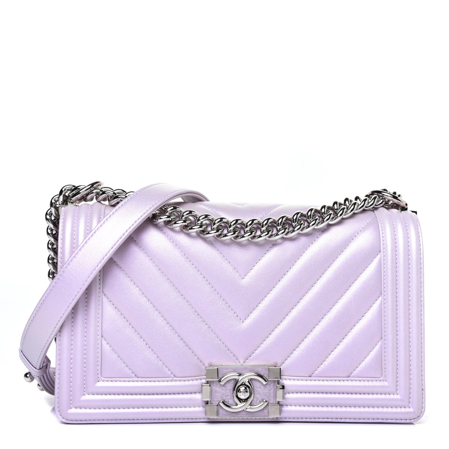 Chanel Metallic Lambskin Chevron Quilted Medium Boy Flap Purple 1 of 11