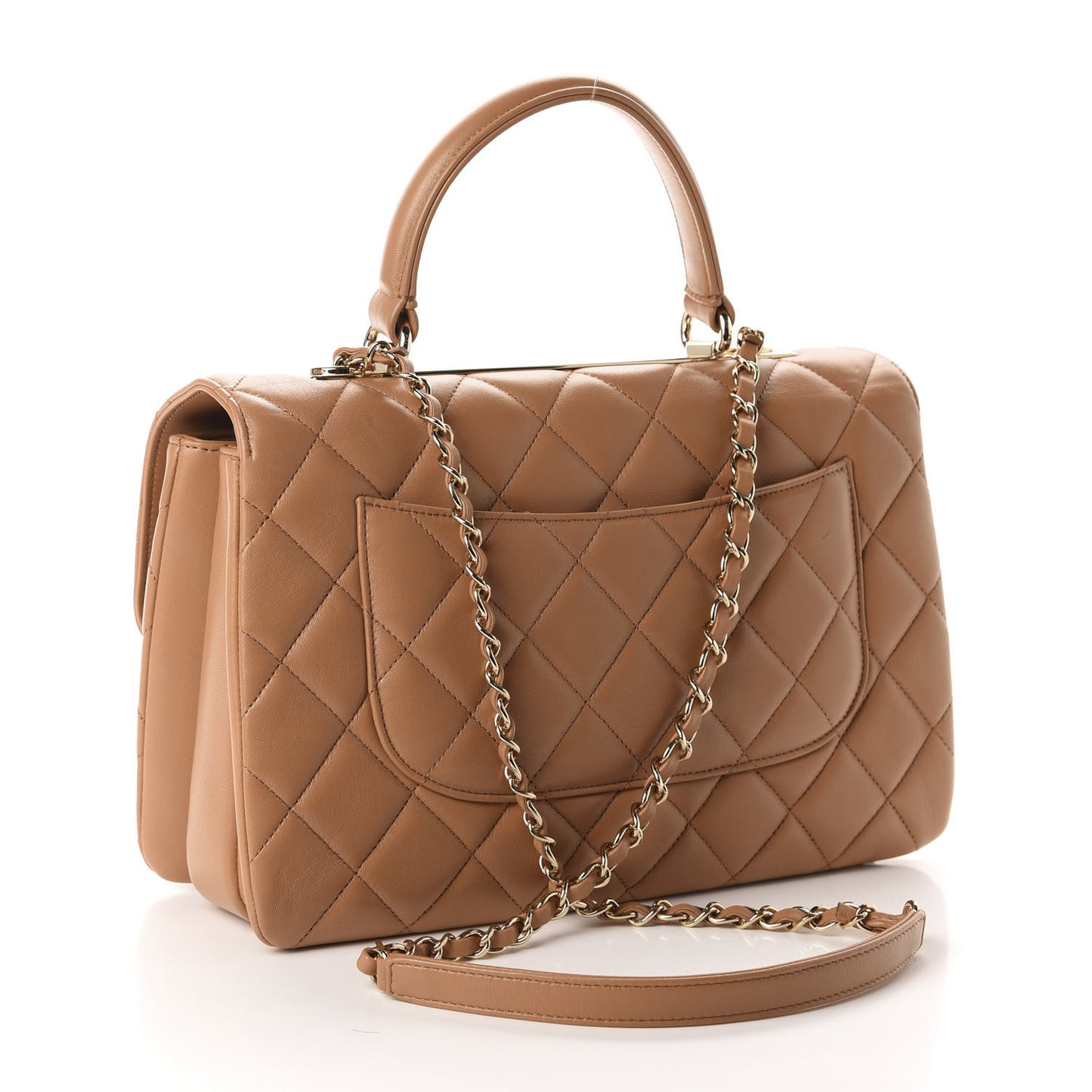 Lambskin Quilted Medium Trendy CC Flap Dual Handle Bag Light Brown