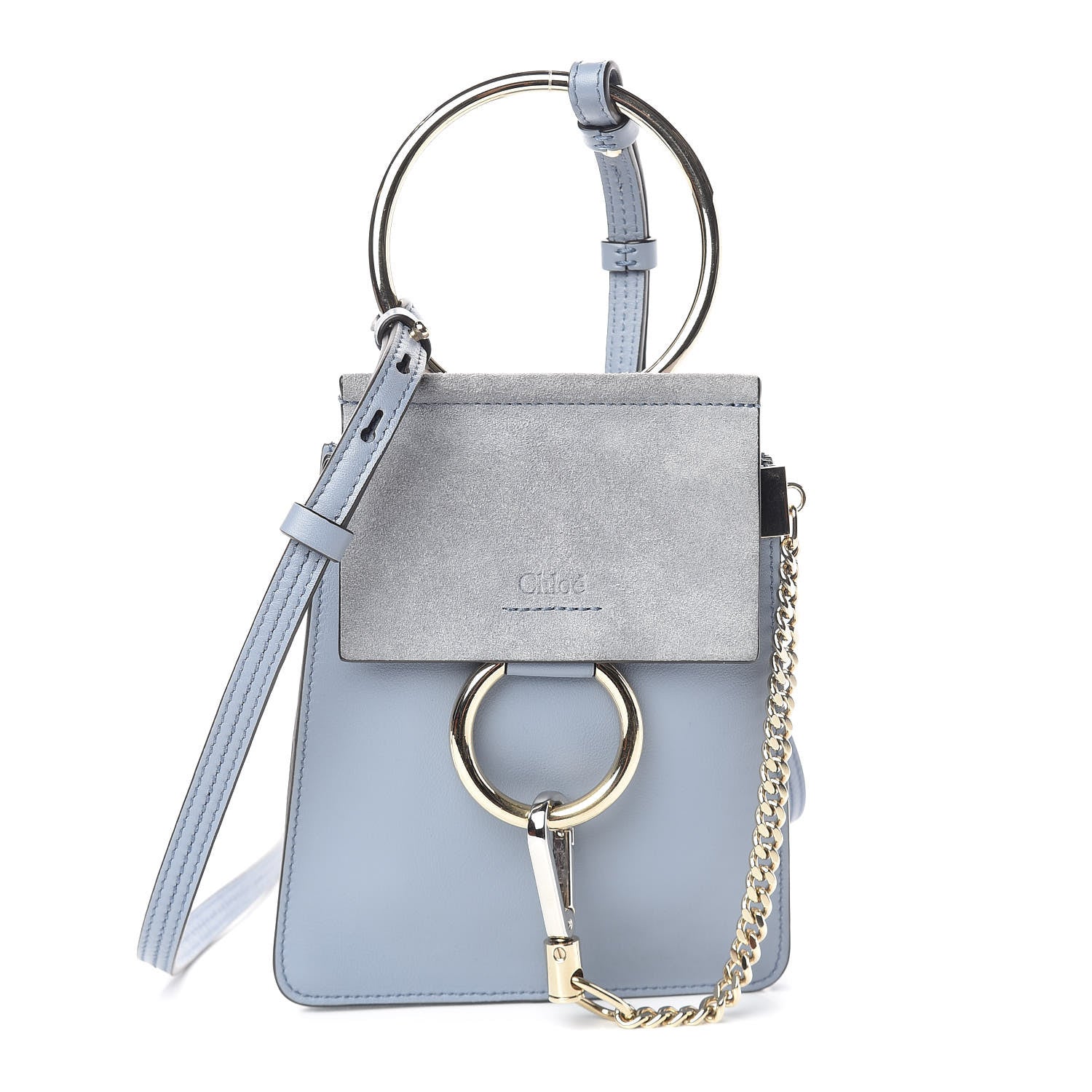 Chloe Suede Calfskin Mini Faye Bracelet Bag Washed Blue 1 of 10