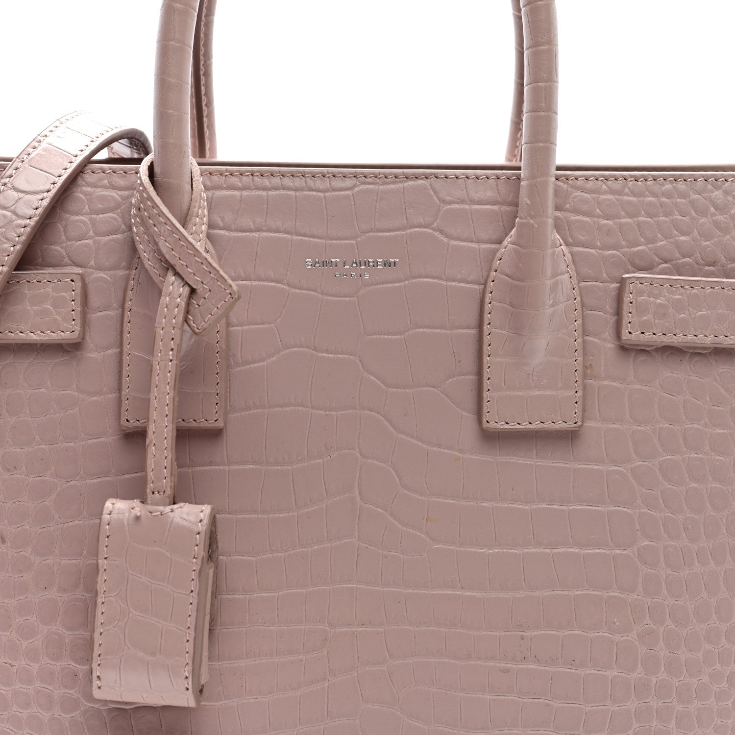 Saint Laurent Calfskin Crocodile Embossed Baby Sac De Jour Rose Antic 7 of 9