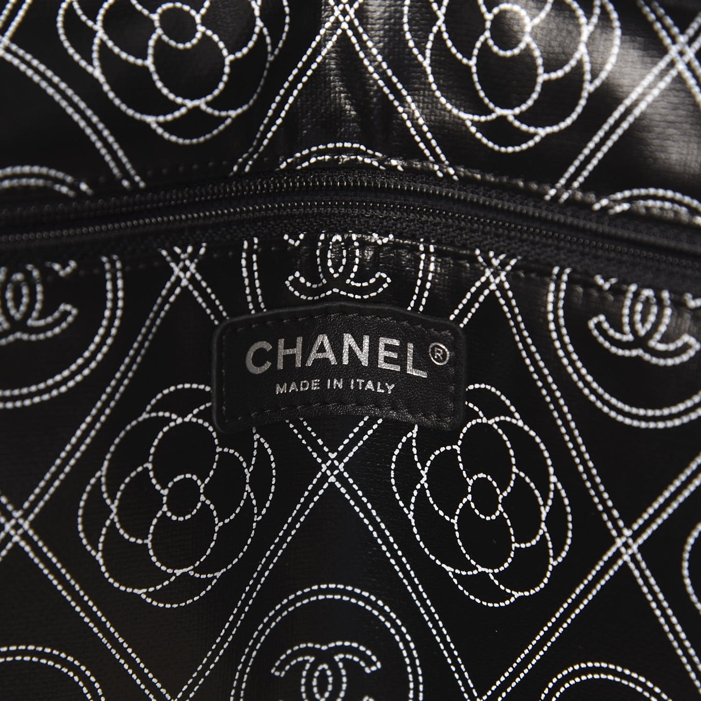 Coated Canvas Camellia Large Shopping Tote Black Beige