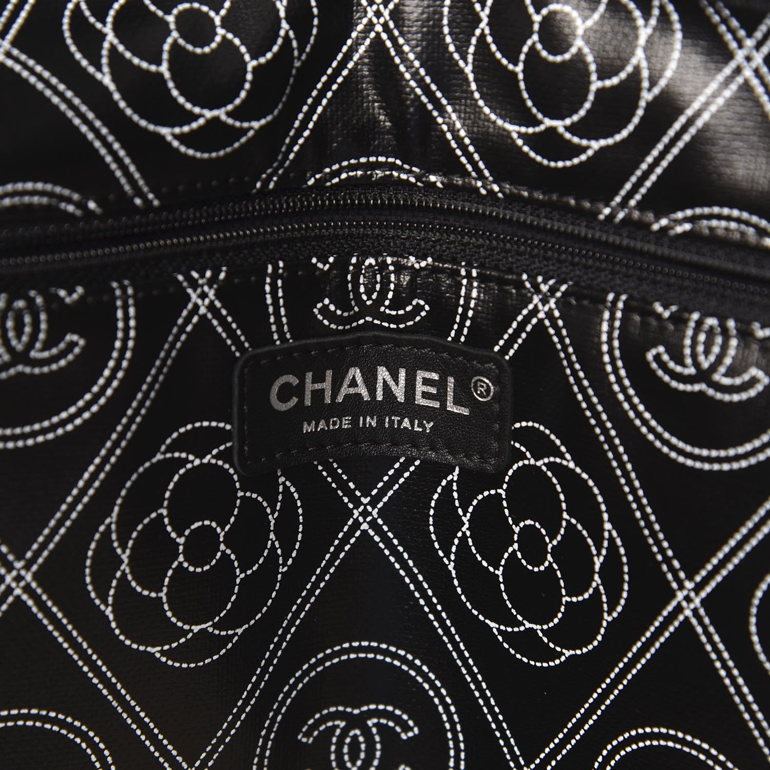 Chanel Coated Canvas Camellia Large Shopping Tote Black Beige 7 of 11