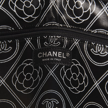 Chanel Coated Canvas Camellia Large Shopping Tote Black Beige 7 of 11