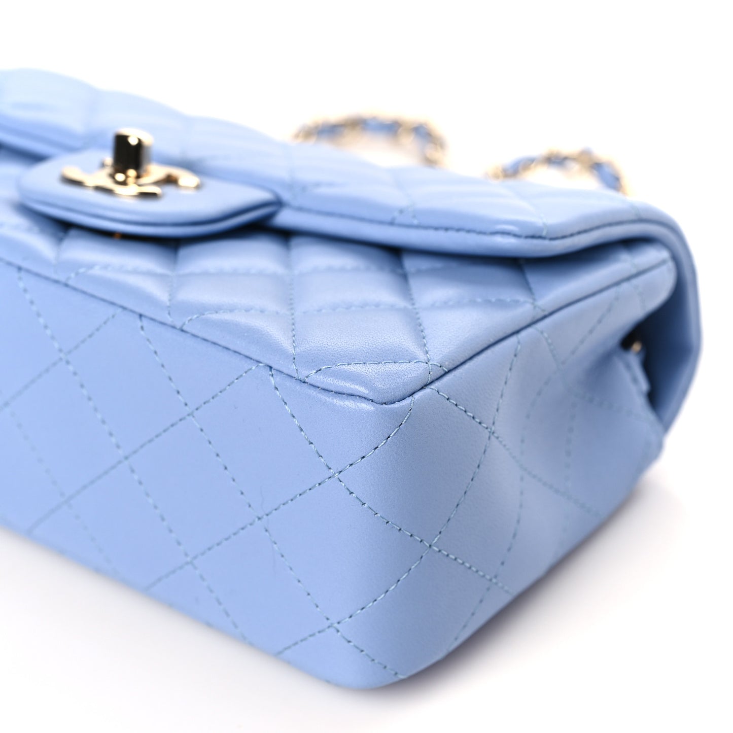 Lambskin Quilted Mini Rectangular Flap Light Blue