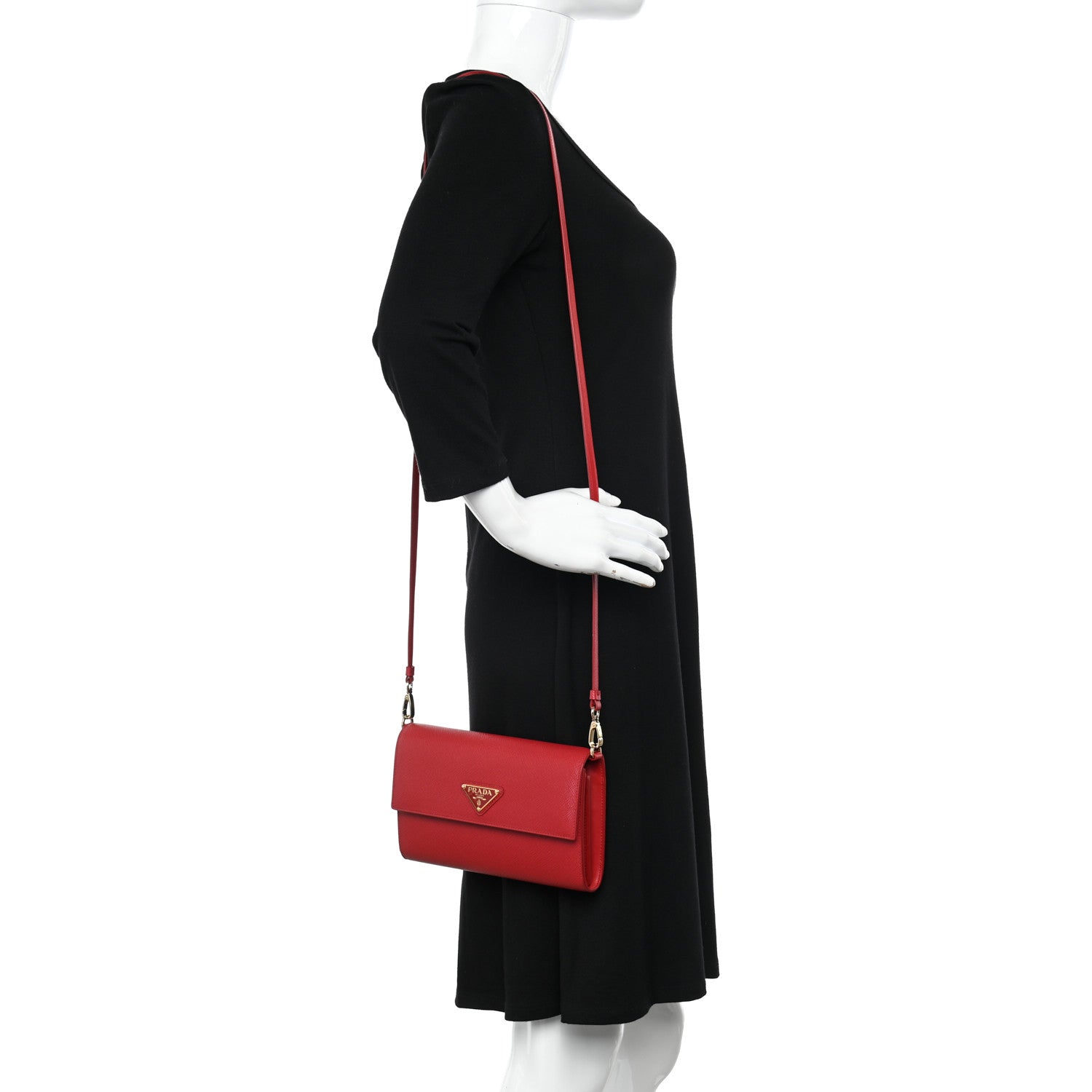Prada Saffiano Wallet With Shoulder Strap Fuoco 2 of 9