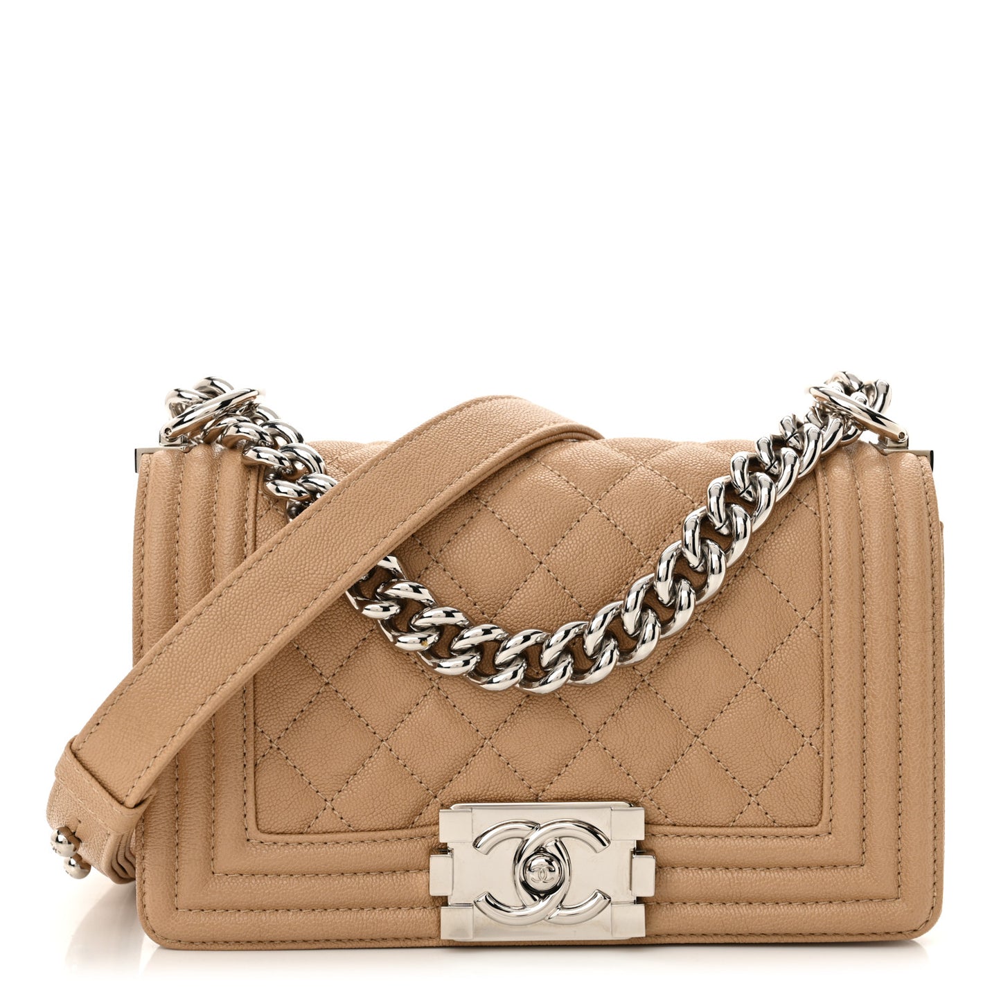 Caviar Quilted Small Boy Flap Beige