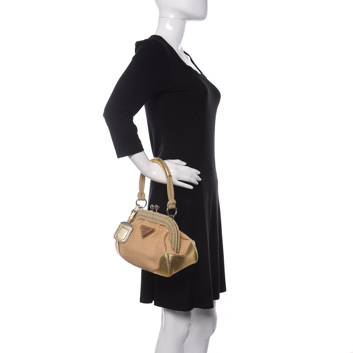 Prada Paglia Cinghiale Frame Satchel Naturale Oro 2 of 12