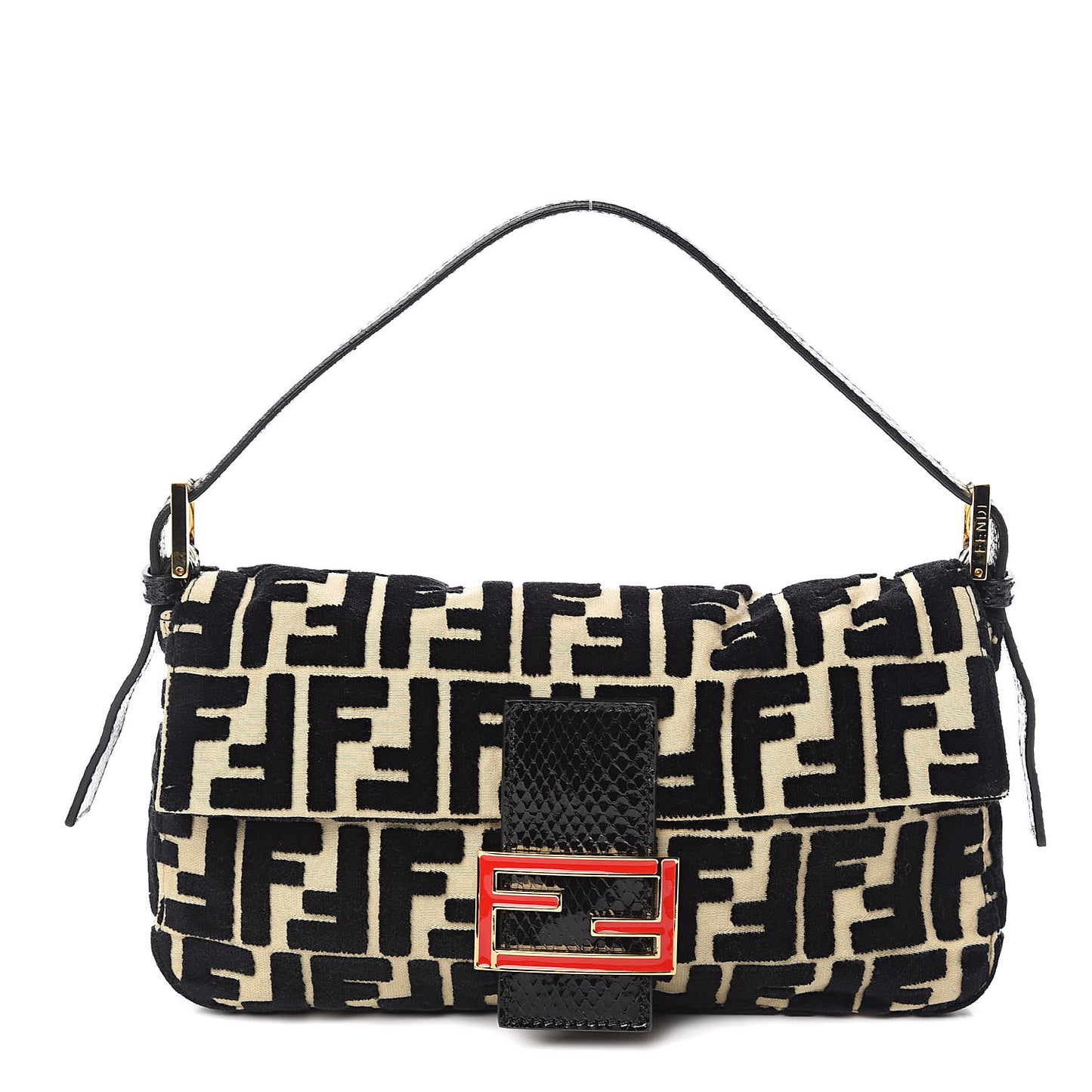 Fabric Snakeskin FF Baguette Black White