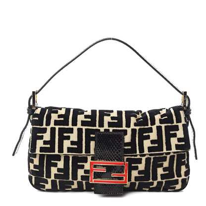 Fendi Fabric Snakeskin FF Baguette Black White 1 of 9