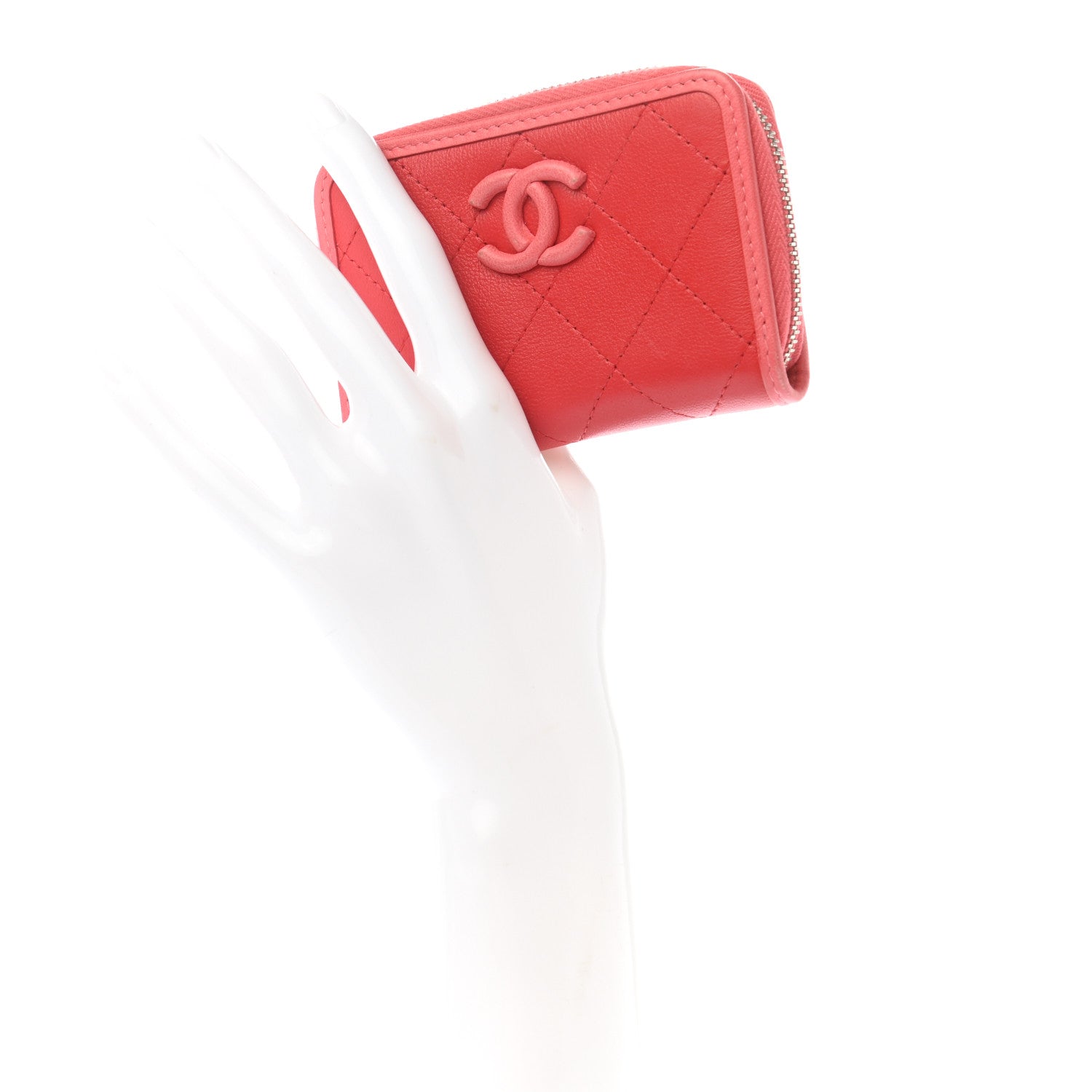 Chanel Calfskin Quilted Bi-Color Zip Coin Purse Red Pink 2 of 9