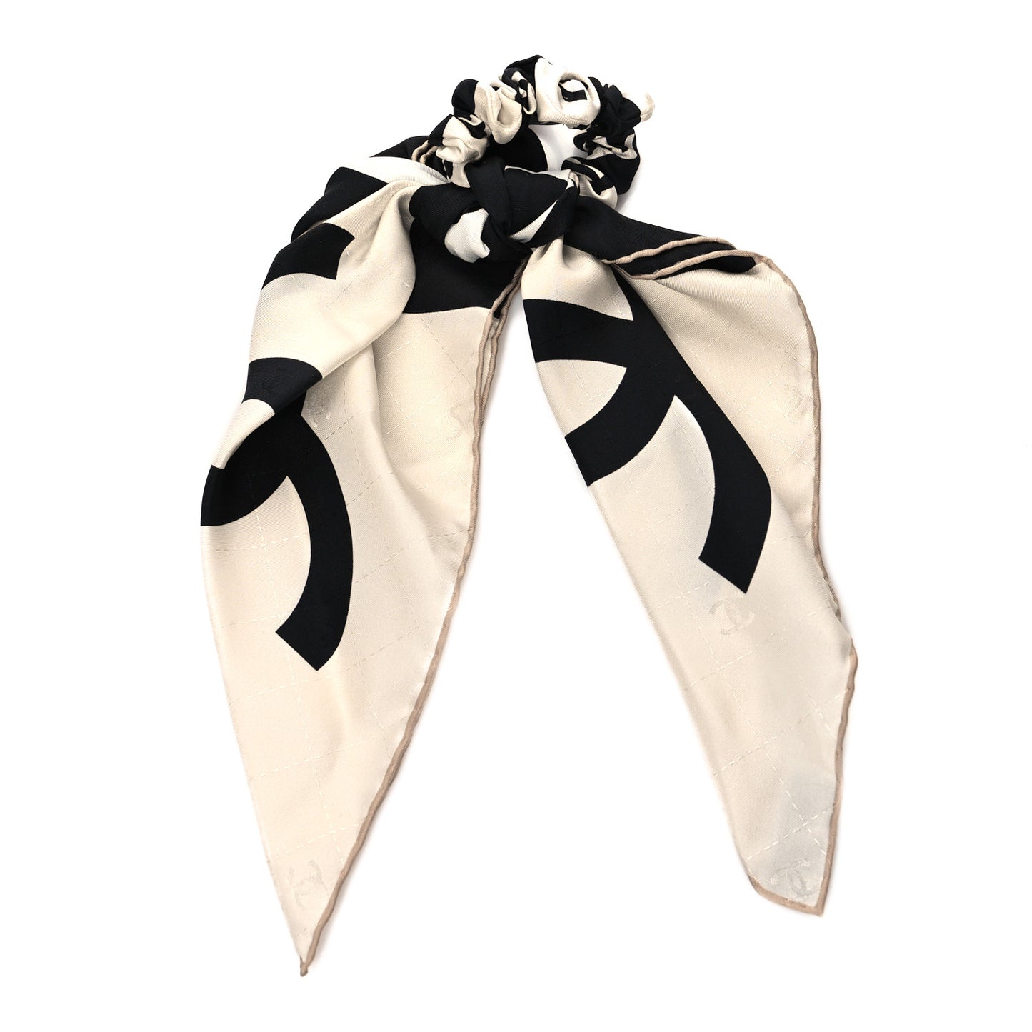 Silk CC Scarf Hair Tie White Black