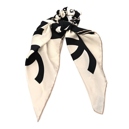 Chanel Silk CC Scarf Hair Tie White Black 2 of 4