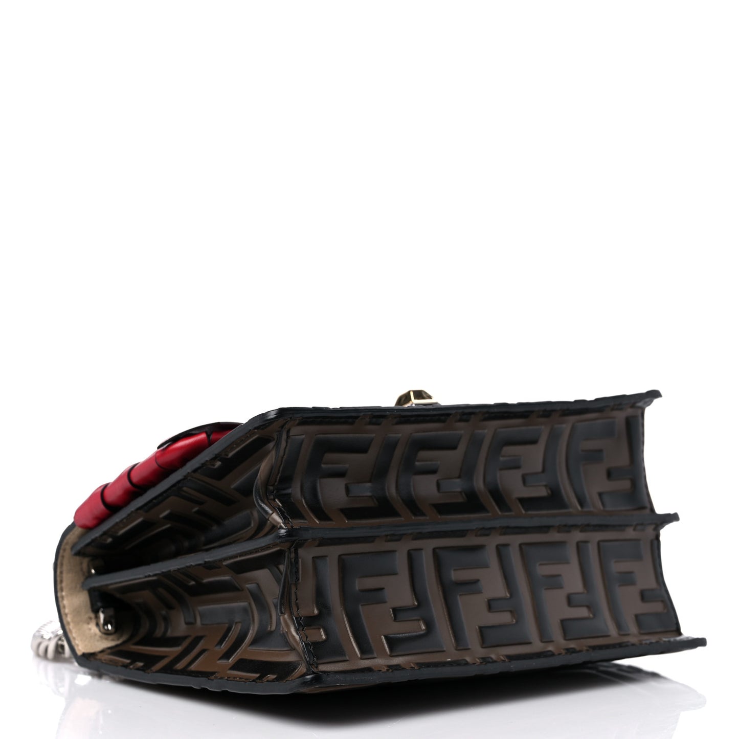 Vitello Shiny Nappa Bi-Color FF 1974 Lace Up Bow Embossed Small Kan I Shoulder Bag Maya Black Fragola