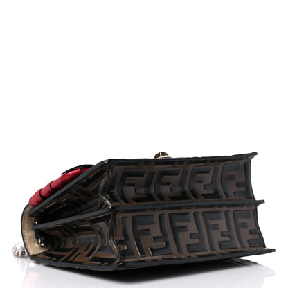 Fendi Vitello Shiny Nappa Bi-Color FF 1974 Lace Up Bow Embossed Small Kan I Shoulder Bag Maya Black Fragola 4 of 10