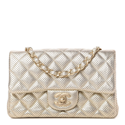 Chanel Metallic Lambskin Perforated Mini Rectangular Flap Light Gold 1 of 10