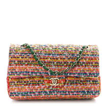 Chanel Tweed Quilted Medium Double Flap Green Multicolor 1 of 10